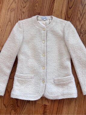 Vintage Schrader Sport Cream 100% Wool Boucle Blazer Jacket Made in USA Size 4